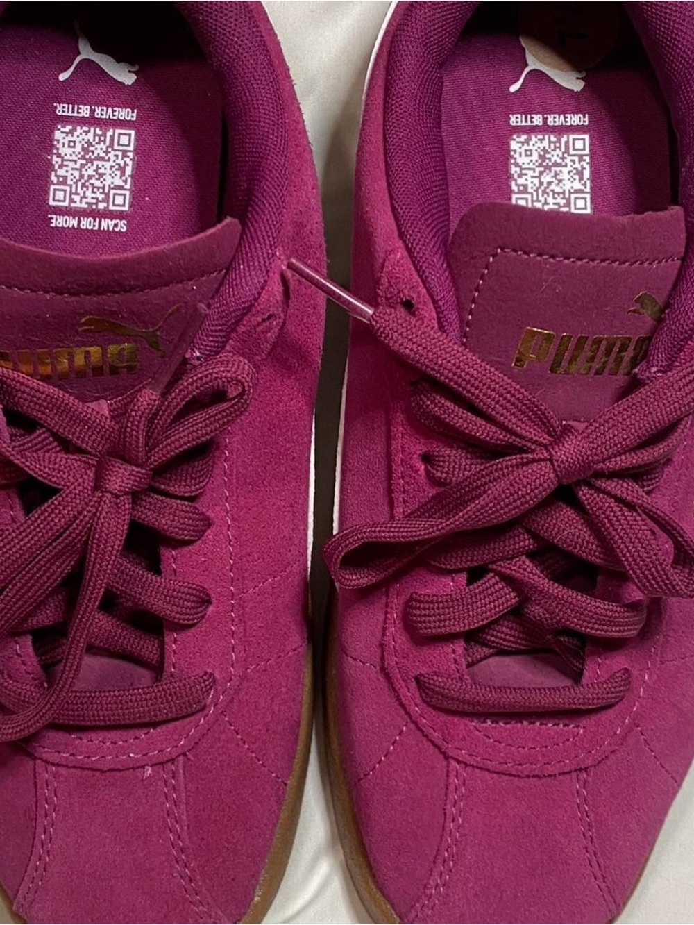 Puma Women's Suede Sneakers in Berry Pink with Gold Logo